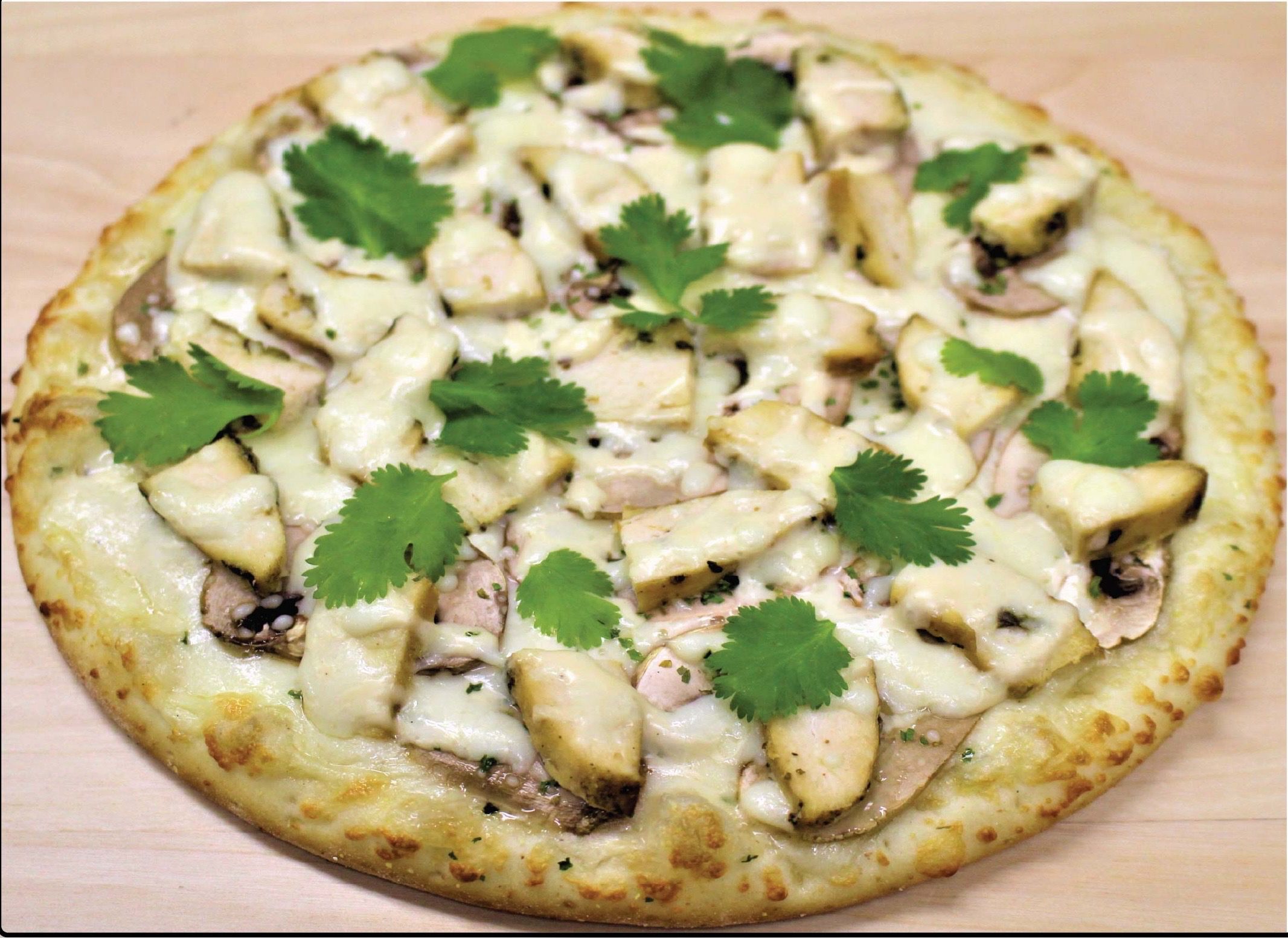 Chicken Alfredo Pizza.